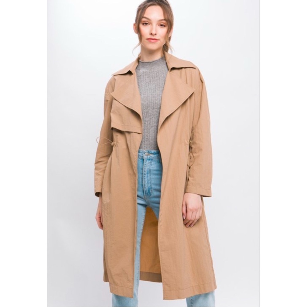 Light Weight Below Knee Beige Trench Coat With Toggle Datail